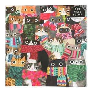 Galison Cat Puzzle 500 Pieces, Wintery Cats, 20" x 20", Recycled Paper.